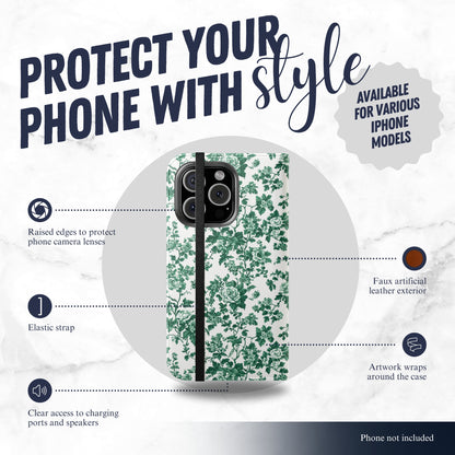 Moss Toile - iPhone Flip Case Wallet, Leather Folio Case Phone Case-aesthetic phone case-shockproof phone case-cute phone case-designer phone case-elegant phone case-luxury phone case-phone accessories-fashion accessory