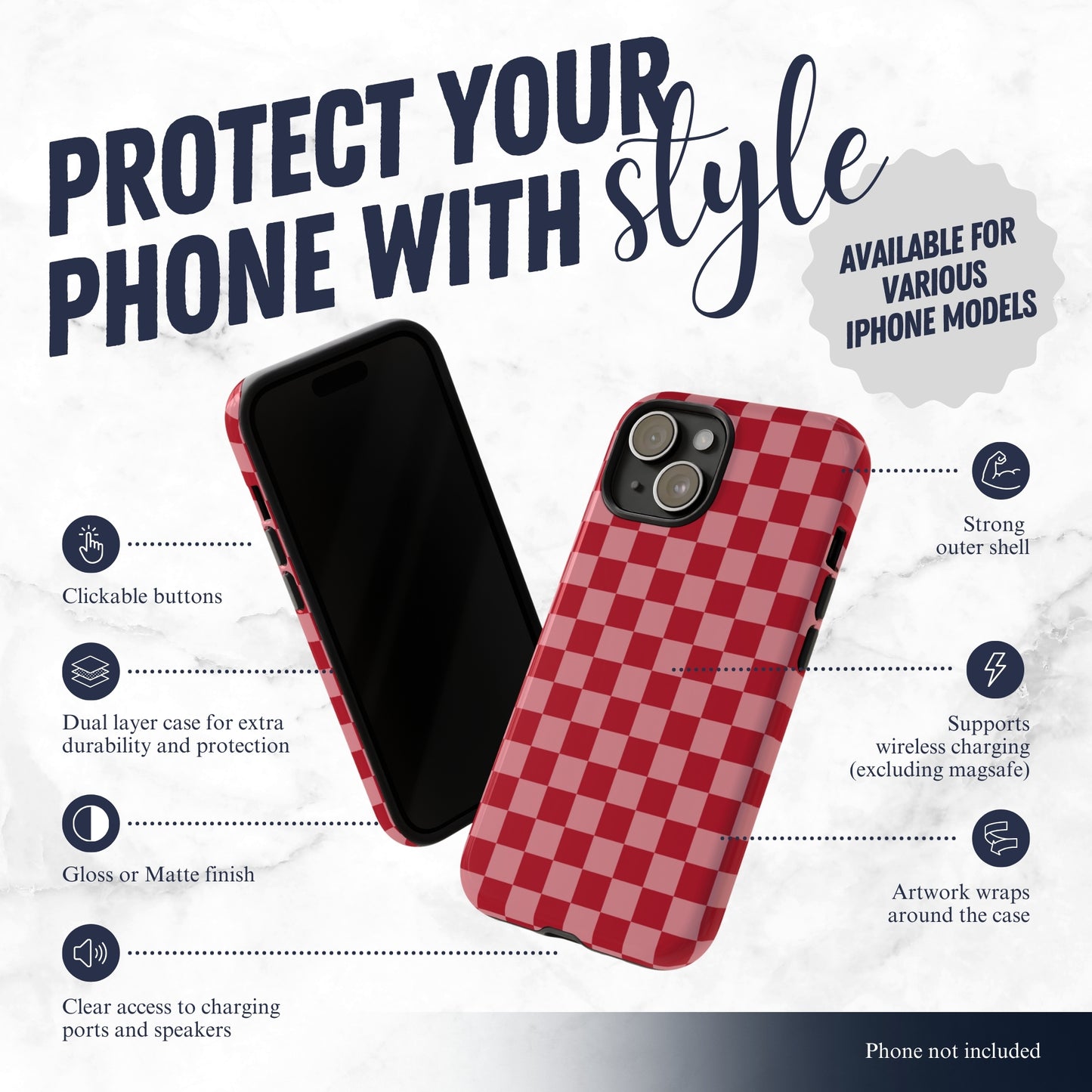 Crimson Check - iPhone Case Phone Case-aesthetic phone case-shockproof phone case-cute phone case-designer phone case-elegant phone case-luxury phone case-phone accessories-fashion accessory