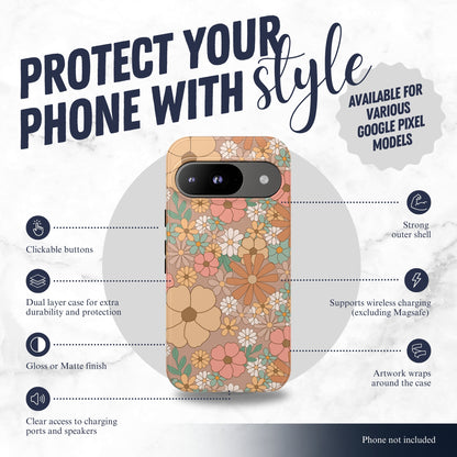 Retro Petals - Google Pixel Case Phone Case-aesthetic phone case-shockproof phone case-cute phone case-designer phone case-elegant phone case-luxury phone case-phone accessories-fashion accessory
