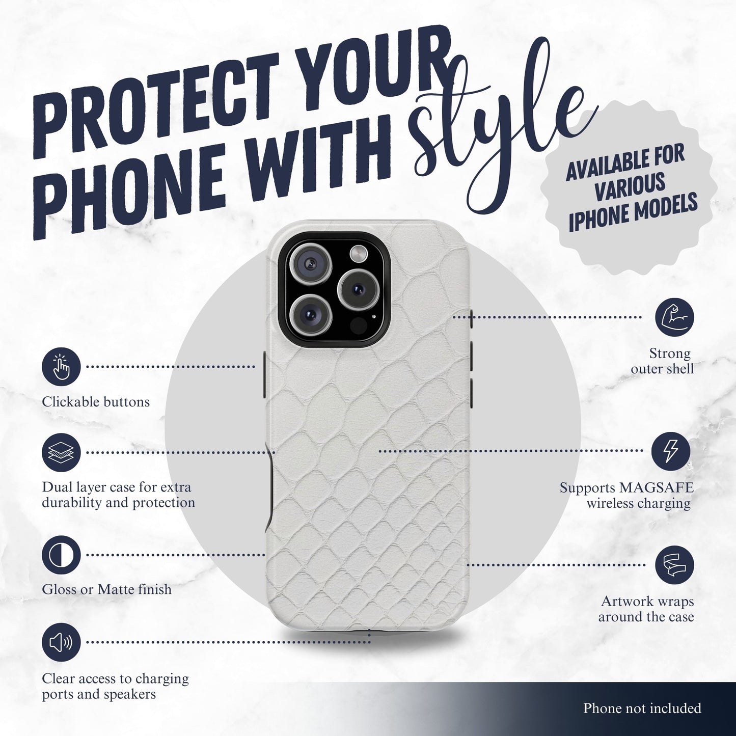 White Serpent - Magsafe iPhone Case Phone Case-aesthetic phone case-shockproof phone case-cute phone case-designer phone case-elegant phone case-luxury phone case-phone accessories-fashion accessory