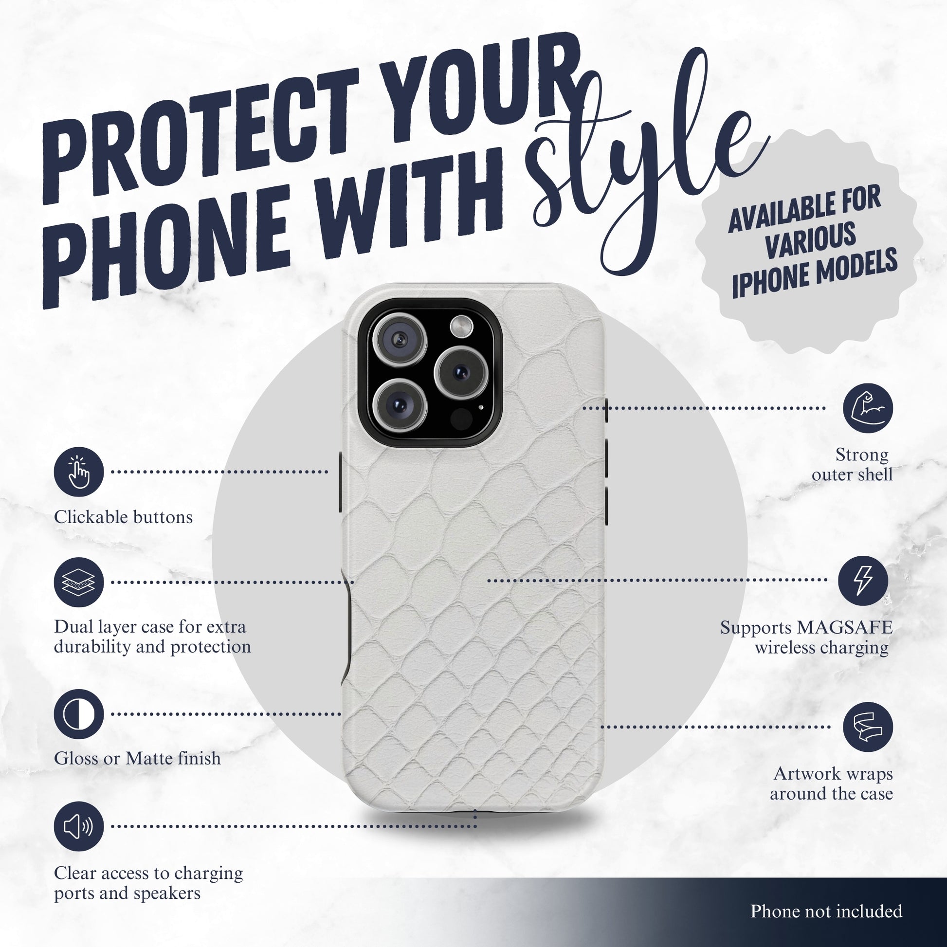 White Serpent - Magsafe iPhone Case Phone Case-aesthetic phone case-shockproof phone case-cute phone case-designer phone case-elegant phone case-luxury phone case-phone accessories-fashion accessory