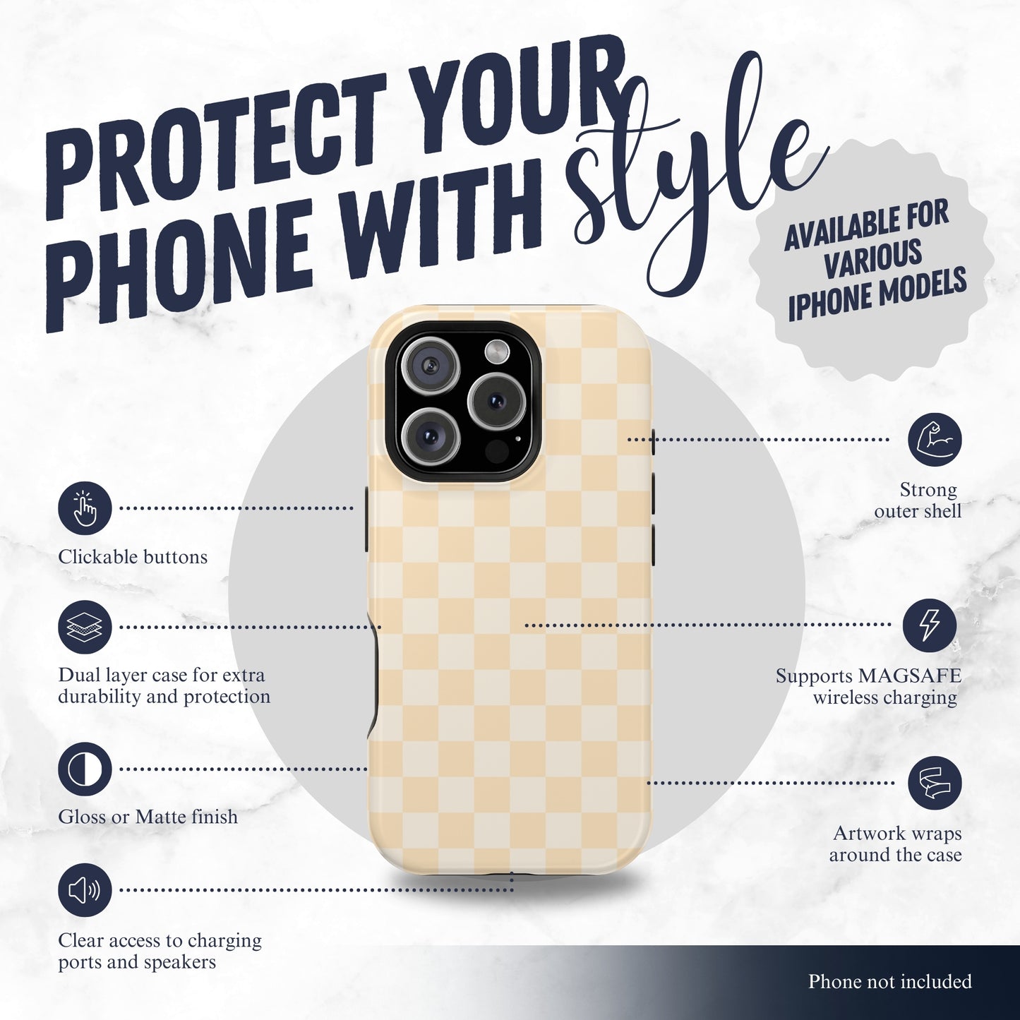 Tan Check - Magsafe iPhone Case Phone Case-aesthetic phone case-shockproof phone case-cute phone case-designer phone case-elegant phone case-luxury phone case-phone accessories-fashion accessory