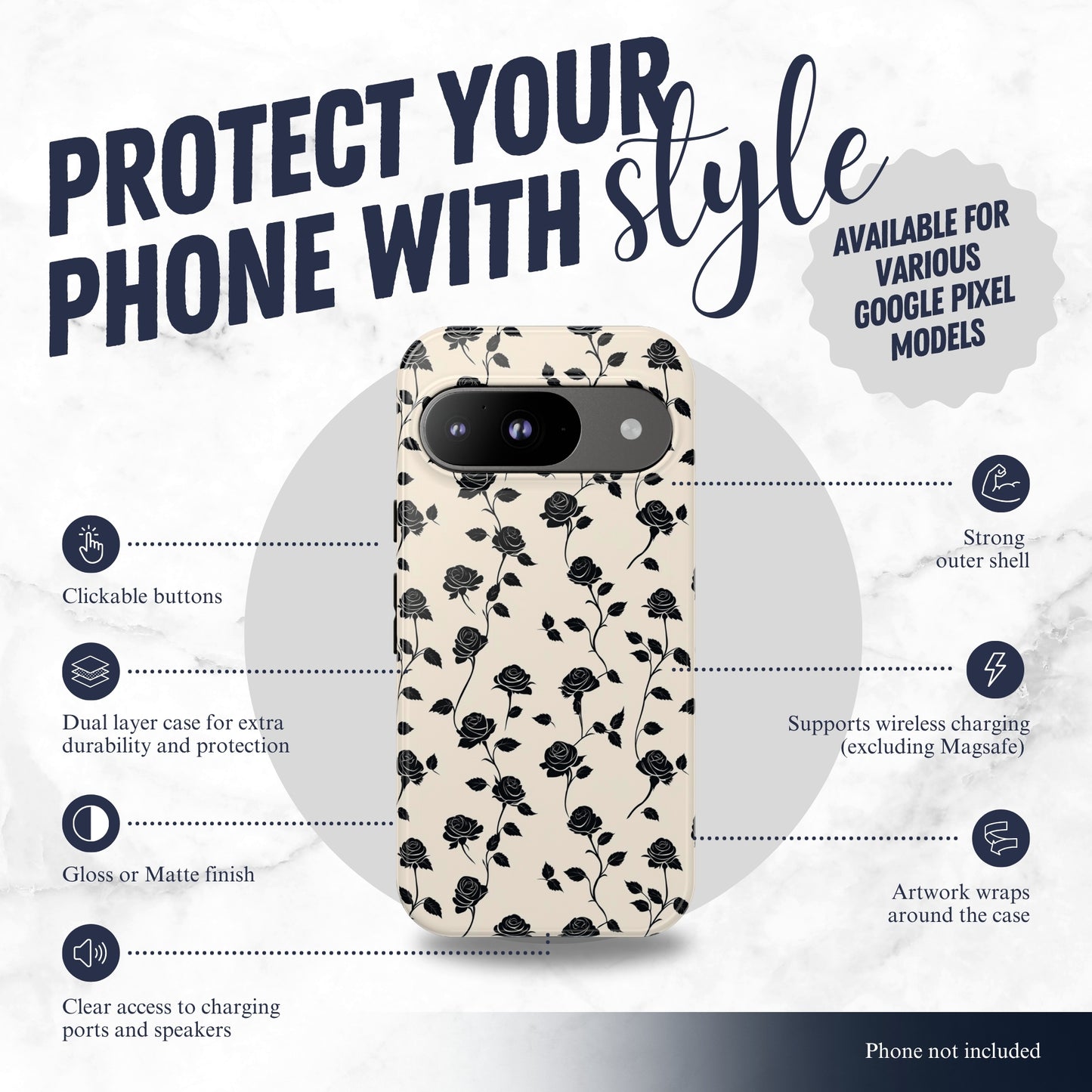 Ghost Rose - Google Pixel Case Phone Case-aesthetic phone case-shockproof phone case-cute phone case-designer phone case-elegant phone case-luxury phone case-phone accessories-fashion accessory