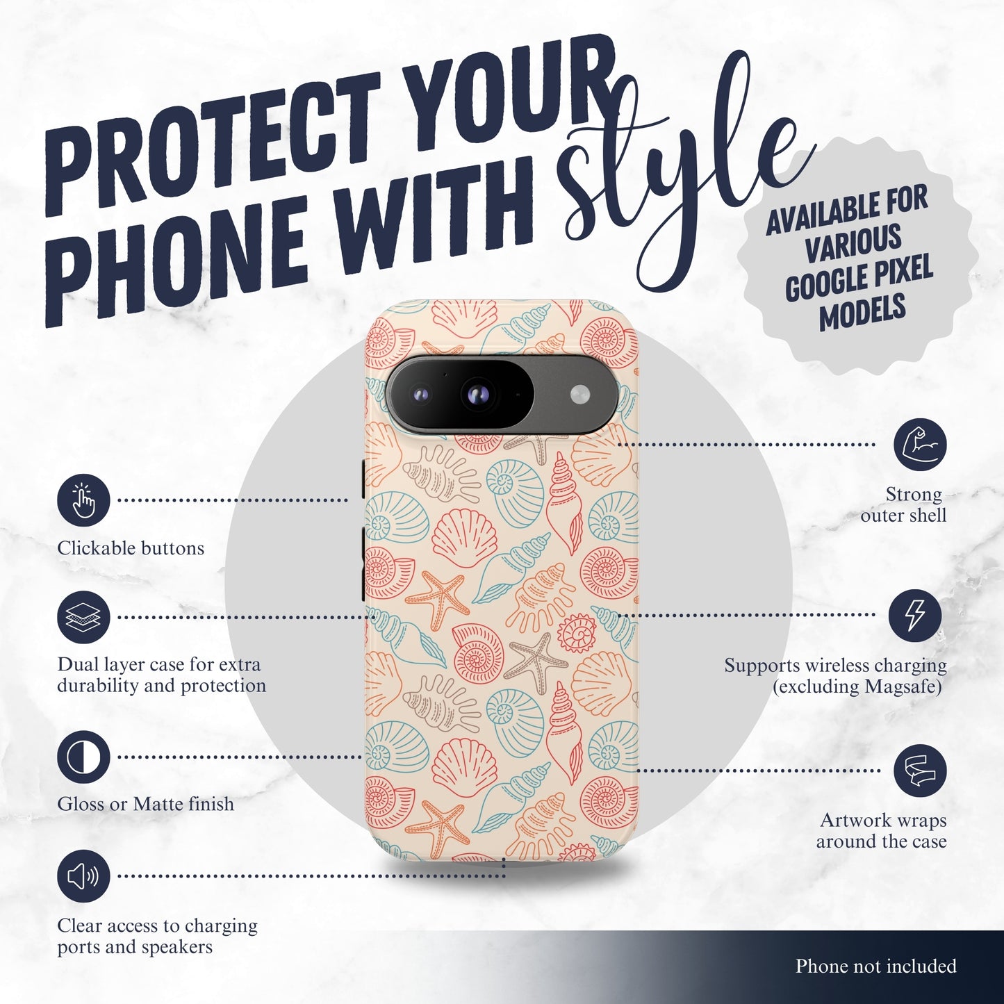 Saltwater Shells - Google Pixel Case Phone Case-aesthetic phone case-shockproof phone case-cute phone case-designer phone case-elegant phone case-luxury phone case-phone accessories-fashion accessory