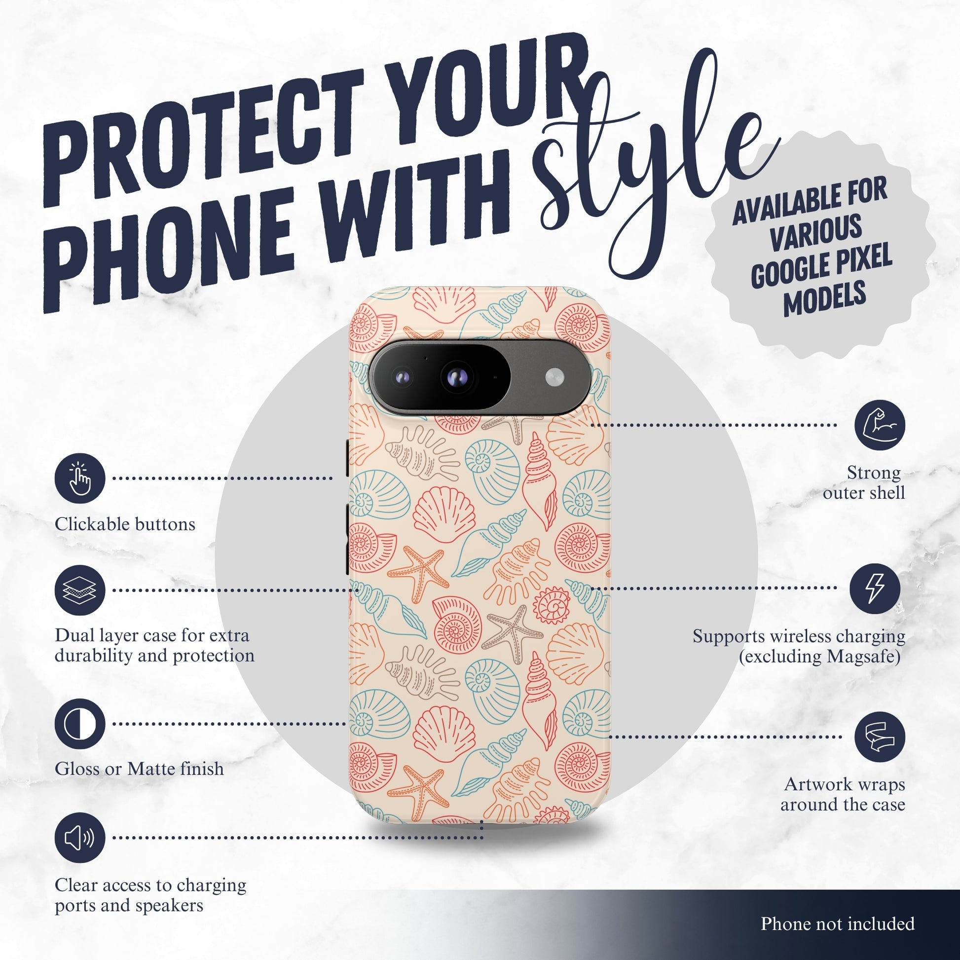 Saltwater Shells - Google Pixel Case Phone Case-aesthetic phone case-shockproof phone case-cute phone case-designer phone case-elegant phone case-luxury phone case-phone accessories-fashion accessory