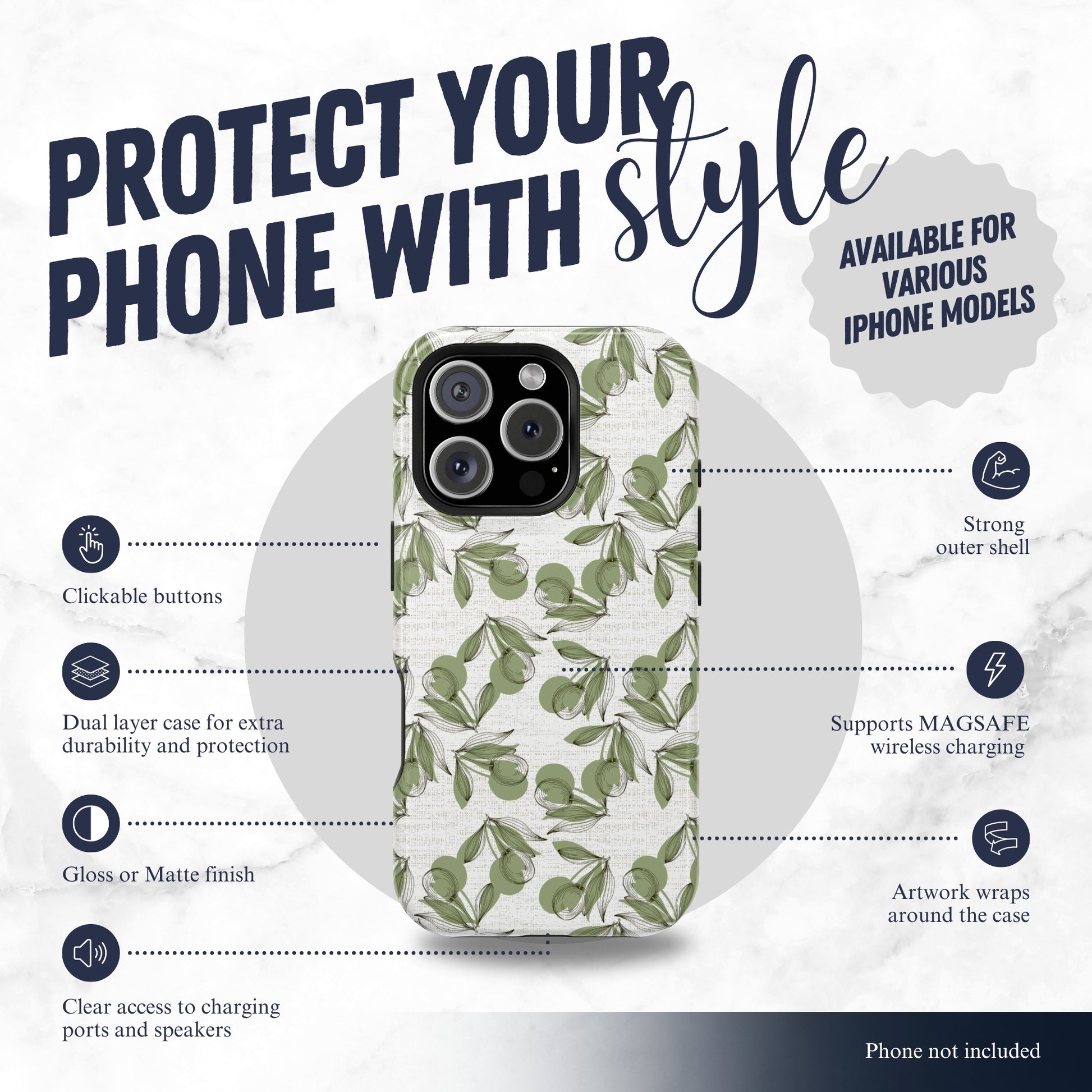 Olive Branch - Magsafe iPhone Case Phone Case-aesthetic phone case-shockproof phone case-cute phone case-designer phone case-elegant phone case-luxury phone case-phone accessories-fashion accessory