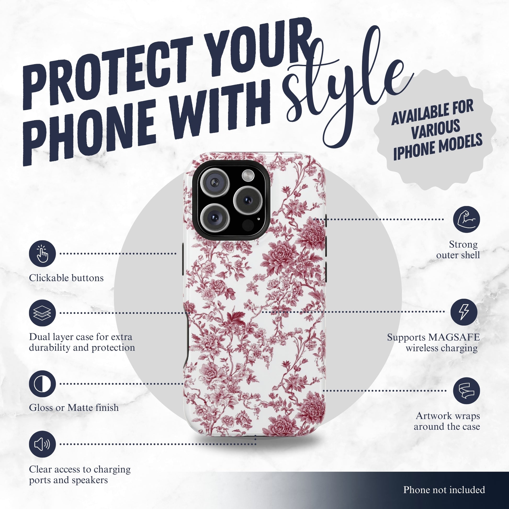 Scarlet Toile - Magsafe iPhone Case Phone Case-aesthetic phone case-shockproof phone case-cute phone case-designer phone case-elegant phone case-luxury phone case-phone accessories-fashion accessory