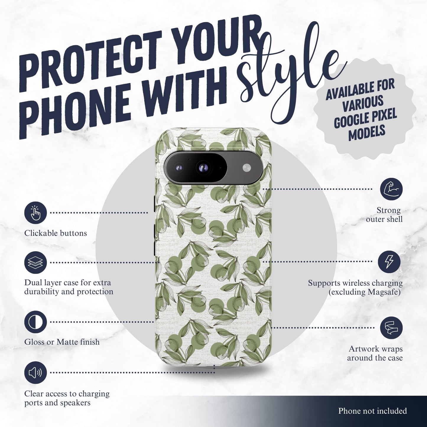 Olive Branch - Google Pixel Case Phone Case-aesthetic phone case-shockproof phone case-cute phone case-designer phone case-elegant phone case-luxury phone case-phone accessories-fashion accessory