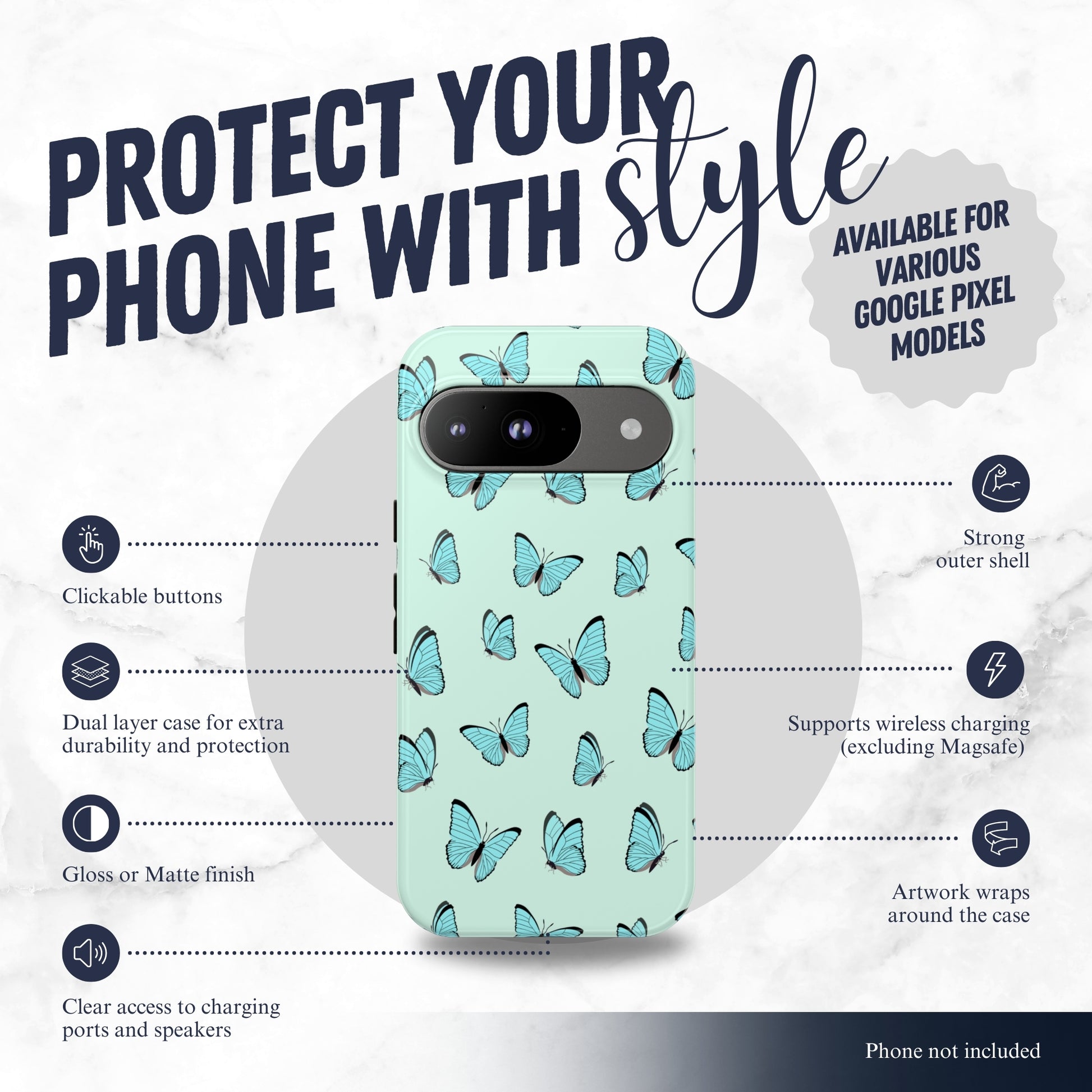 Flutter - Google Pixel Case Phone Case-aesthetic phone case-shockproof phone case-cute phone case-designer phone case-elegant phone case-luxury phone case-phone accessories-fashion accessory