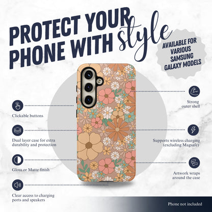 Retro Petals - Samsung Galaxy Case Phone Case-aesthetic phone case-shockproof phone case-cute phone case-designer phone case-elegant phone case-luxury phone case-phone accessories-fashion accessory