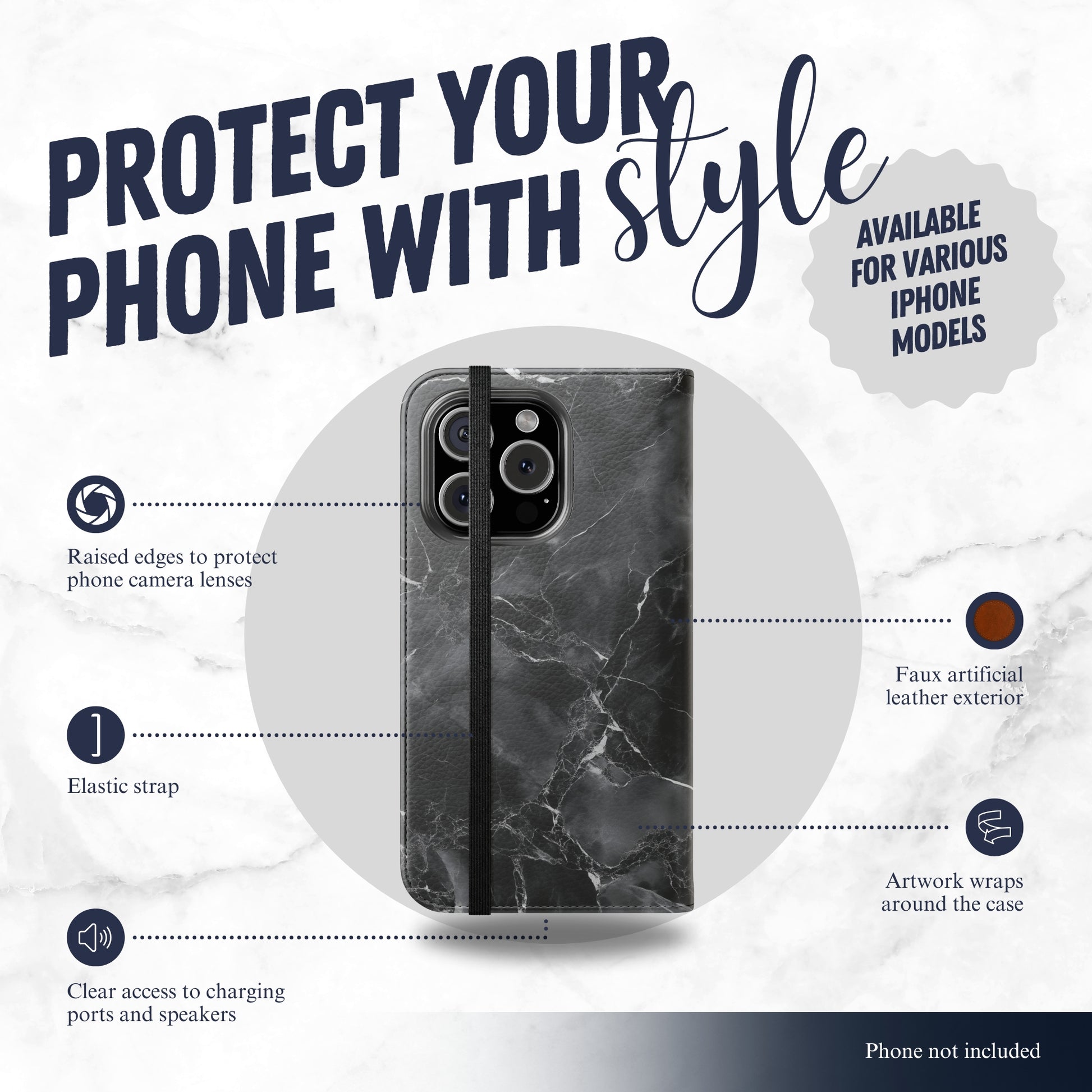 Obsidian - iPhone Flip Case Wallet, Leather Folio Case Phone Case-aesthetic phone case-shockproof phone case-cute phone case-designer phone case-elegant phone case-luxury phone case-phone accessories-fashion accessory