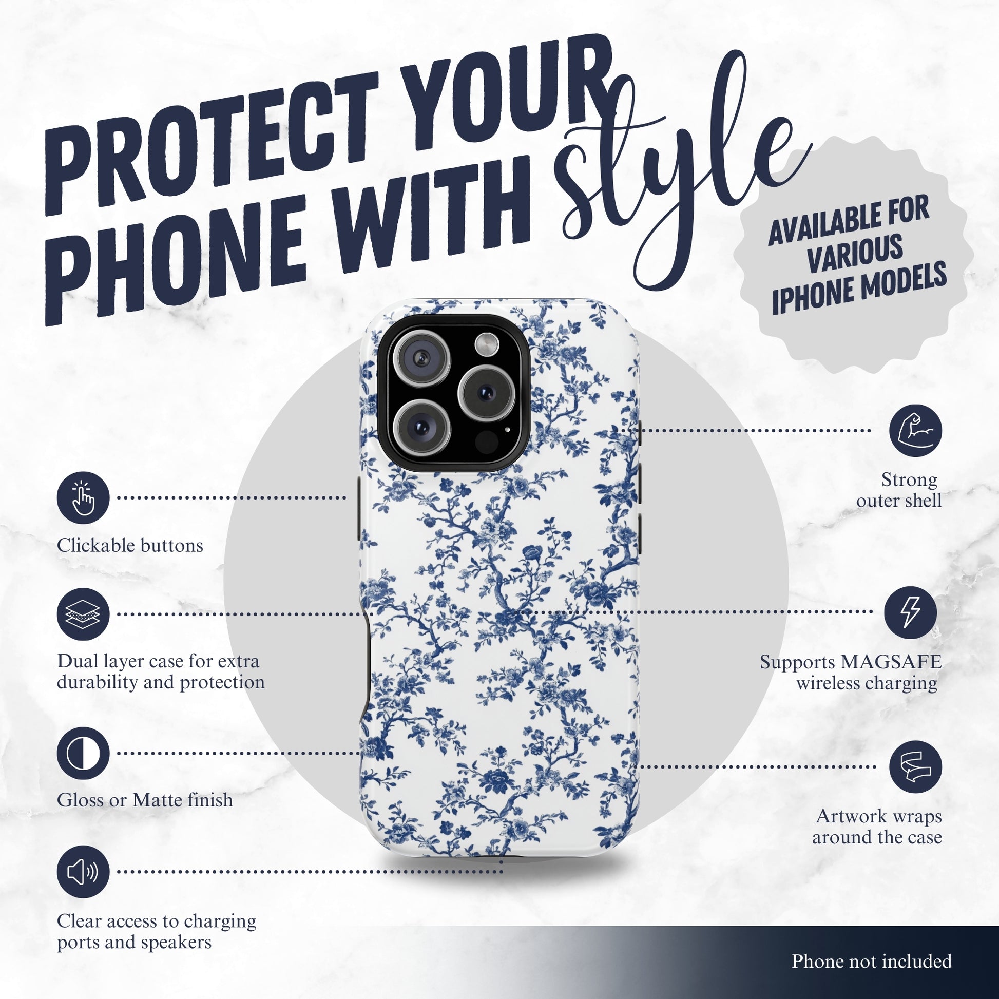 Frosted Toile - Magsafe iPhone Case Phone Case-aesthetic phone case-shockproof phone case-cute phone case-designer phone case-elegant phone case-luxury phone case-phone accessories-fashion accessory