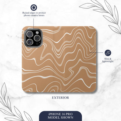 Toffee Twirl - iPhone Flip Case Wallet, Leather Folio Case Phone Case-aesthetic phone case-shockproof phone case-cute phone case-designer phone case-elegant phone case-luxury phone case-phone accessories-fashion accessory