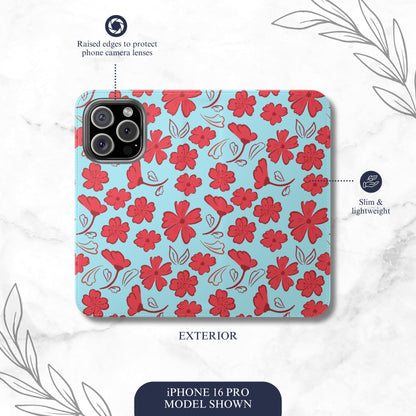 Floral Frenzy - iPhone Flip Case Wallet, Leather Folio Case Phone Case-aesthetic phone case-shockproof phone case-cute phone case-designer phone case-elegant phone case-luxury phone case-phone accessories-fashion accessory
