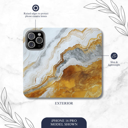 Snowgold - iPhone Flip Case Wallet, Leather Folio Case Phone Case-aesthetic phone case-shockproof phone case-cute phone case-designer phone case-elegant phone case-luxury phone case-phone accessories-fashion accessory