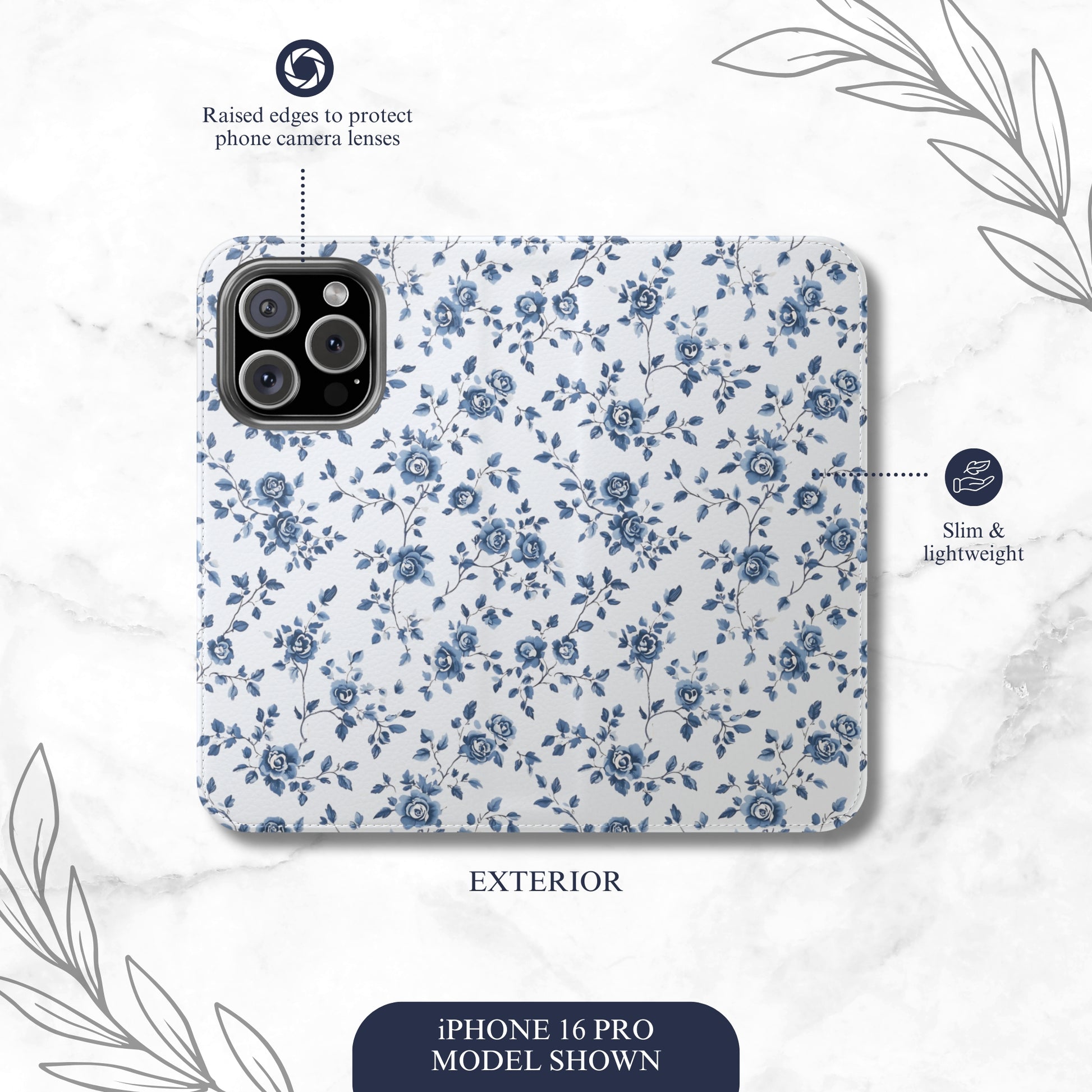 Porcelain Petals - iPhone Flip Case Wallet, Leather Folio Case Phone Case-aesthetic phone case-shockproof phone case-cute phone case-designer phone case-elegant phone case-luxury phone case-phone accessories-fashion accessory