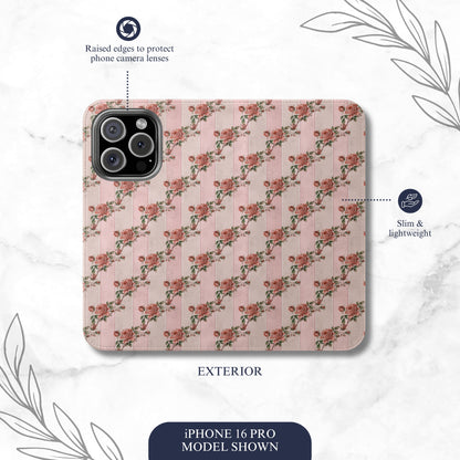 Rose Parlor - iPhone Flip Case Wallet, Leather Folio Case Phone Case-aesthetic phone case-shockproof phone case-cute phone case-designer phone case-elegant phone case-luxury phone case-phone accessories-fashion accessory