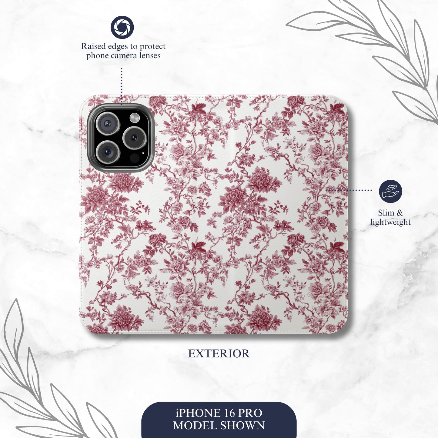 Scarlet Toile - iPhone Flip Case Wallet, Leather Folio Case Phone Case-aesthetic phone case-shockproof phone case-cute phone case-designer phone case-elegant phone case-luxury phone case-phone accessories-fashion accessory