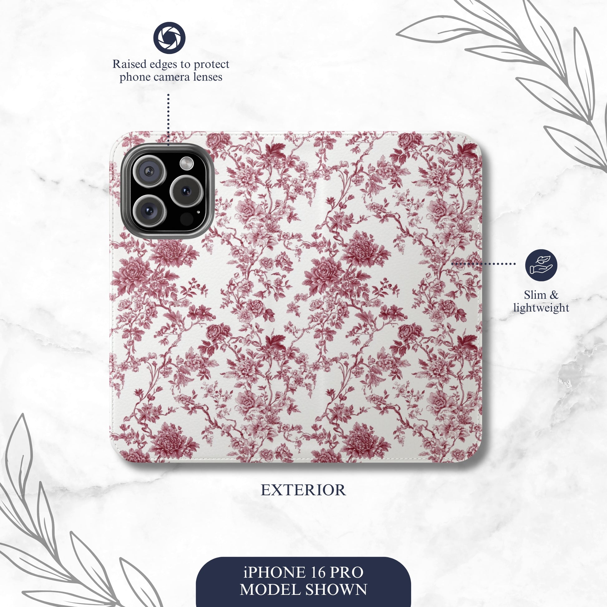 Scarlet Toile - iPhone Flip Case Wallet, Leather Folio Case Phone Case-aesthetic phone case-shockproof phone case-cute phone case-designer phone case-elegant phone case-luxury phone case-phone accessories-fashion accessory
