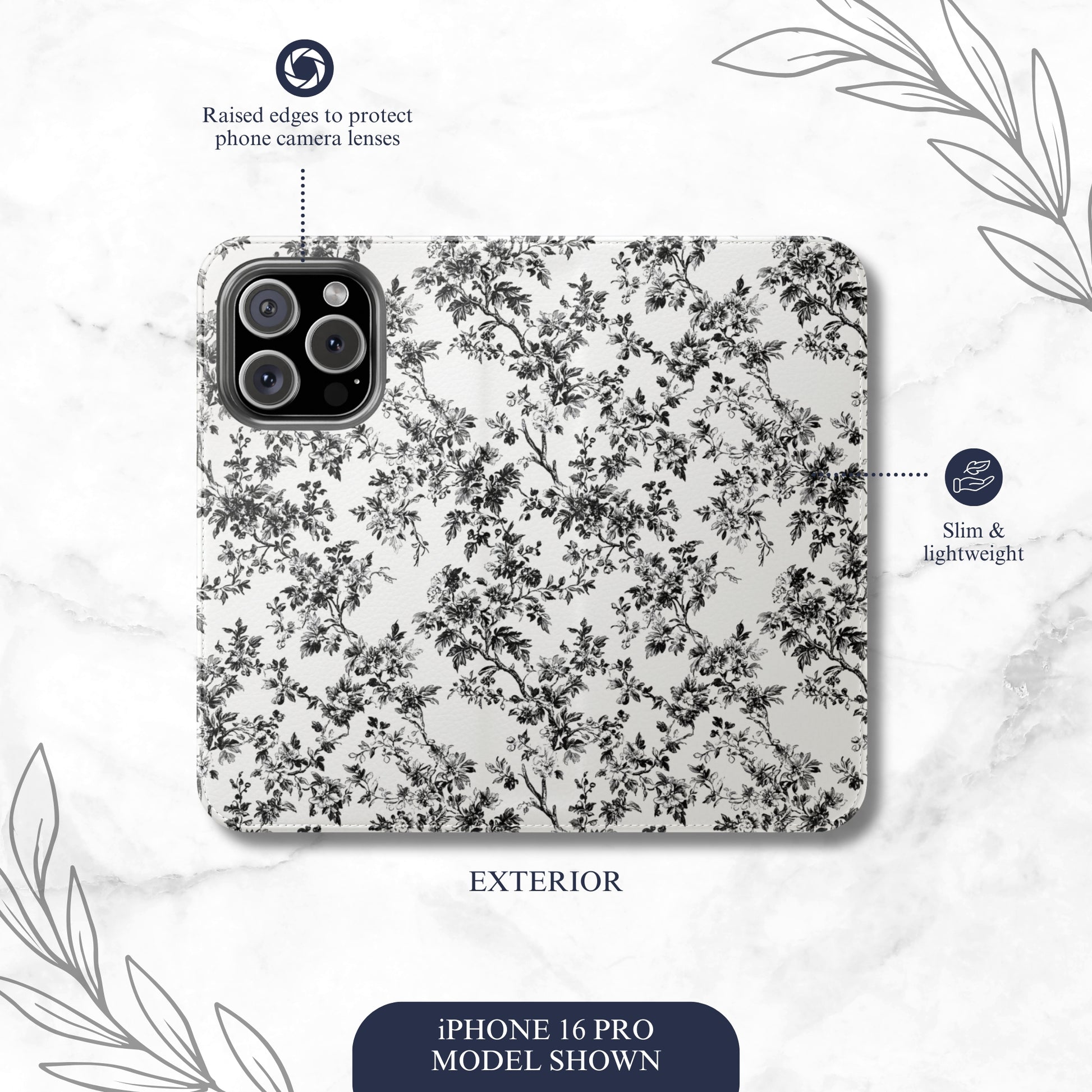 Noir Toile - iPhone Flip Case Wallet, Leather Folio Case Phone Case-aesthetic phone case-shockproof phone case-cute phone case-designer phone case-elegant phone case-luxury phone case-phone accessories-fashion accessory
