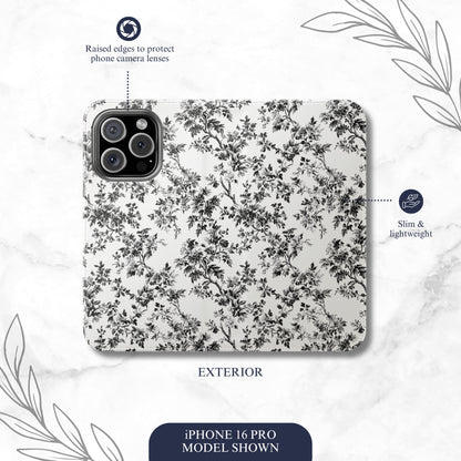 Noir Toile - iPhone Flip Case Wallet, Leather Folio Case Phone Case-aesthetic phone case-shockproof phone case-cute phone case-designer phone case-elegant phone case-luxury phone case-phone accessories-fashion accessory