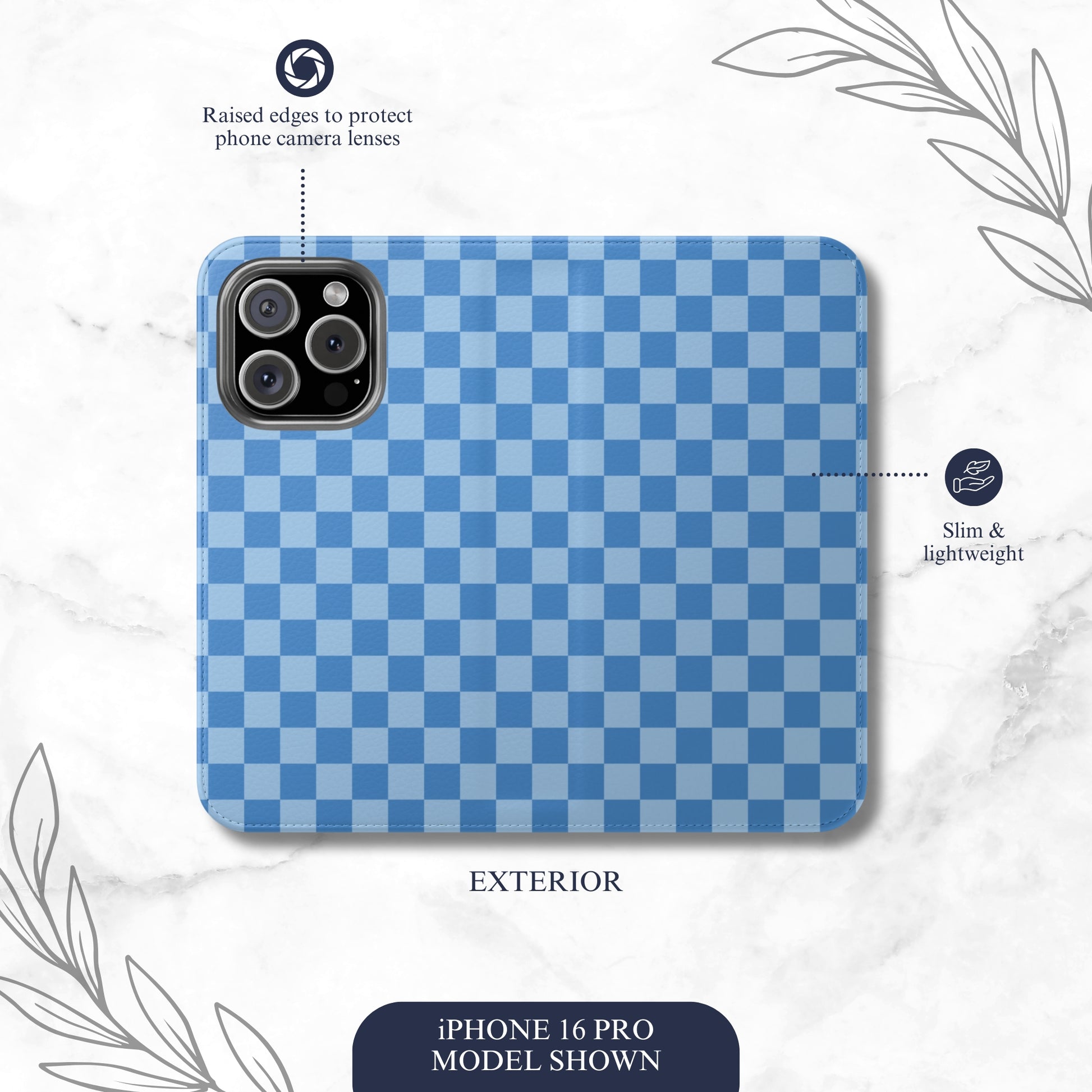Coastal Check - iPhone Flip Case Wallet, Leather Folio Case Phone Case-aesthetic phone case-shockproof phone case-cute phone case-designer phone case-elegant phone case-luxury phone case-phone accessories-fashion accessory