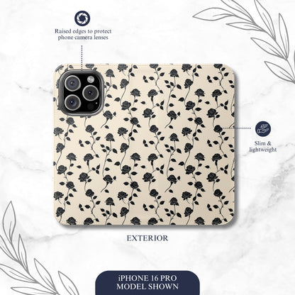 Ghost Rose - iPhone Flip Case Wallet, Leather Folio Case Phone Case-aesthetic phone case-shockproof phone case-cute phone case-designer phone case-elegant phone case-luxury phone case-phone accessories-fashion accessory