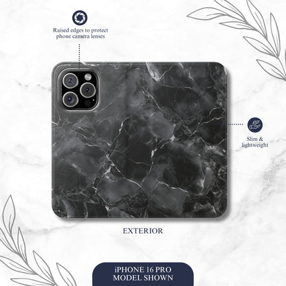 Obsidian - iPhone Flip Case Wallet, Leather Folio Case Phone Case-aesthetic phone case-shockproof phone case-cute phone case-designer phone case-elegant phone case-luxury phone case-phone accessories-fashion accessory