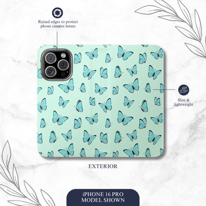Flutter - iPhone Flip Case Wallet, Leather Folio Case Phone Case-aesthetic phone case-shockproof phone case-cute phone case-designer phone case-elegant phone case-luxury phone case-phone accessories-fashion accessory