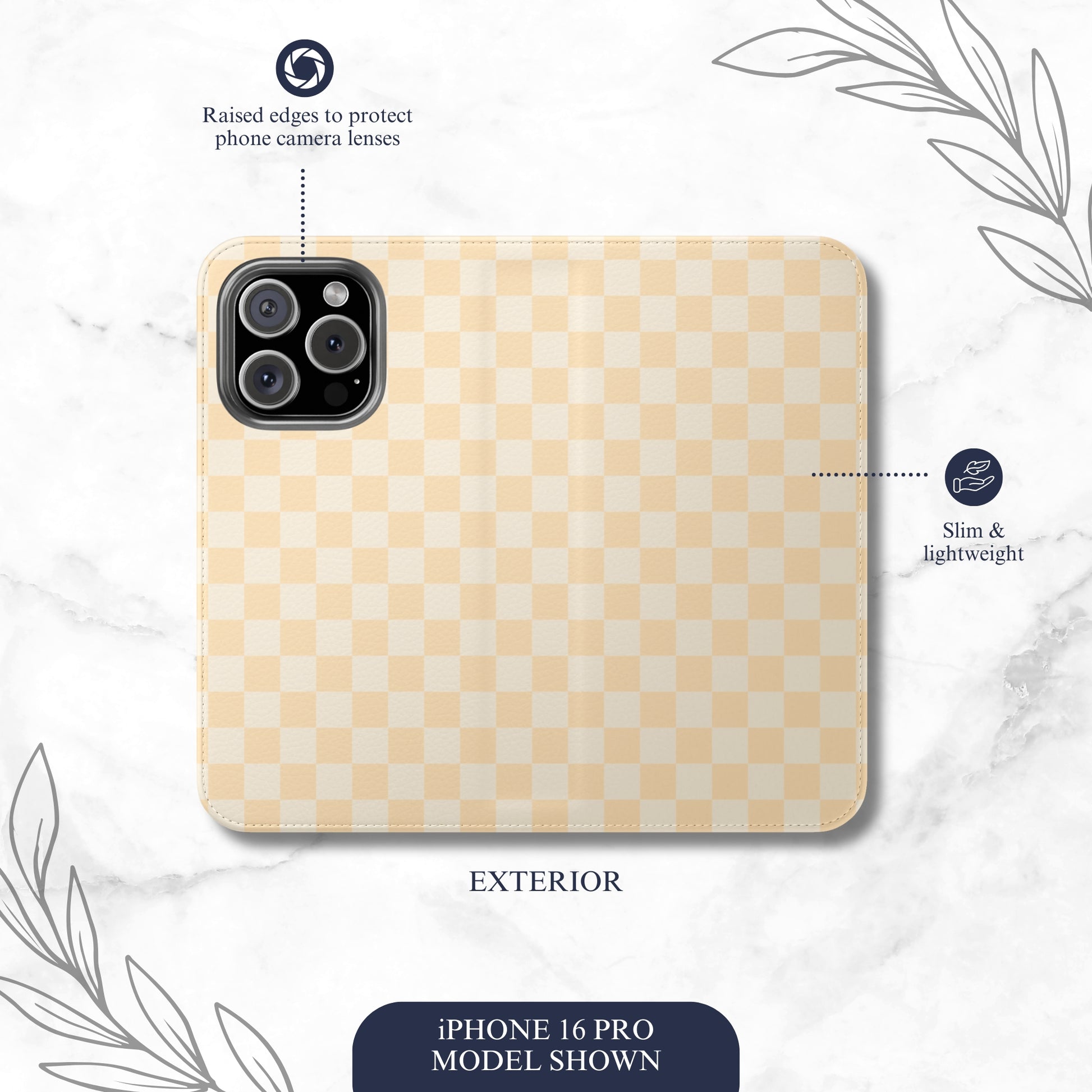 Tan Check - iPhone Flip Case Wallet, Leather Folio Case Phone Case-aesthetic phone case-shockproof phone case-cute phone case-designer phone case-elegant phone case-luxury phone case-phone accessories-fashion accessory