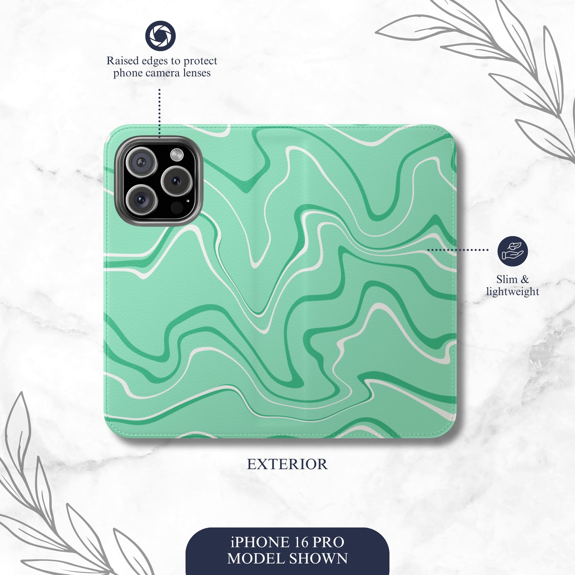 Seafoam Swish - iPhone Flip Case Wallet, Leather Folio Case Phone Case-aesthetic phone case-shockproof phone case-cute phone case-designer phone case-elegant phone case-luxury phone case-phone accessories-fashion accessory