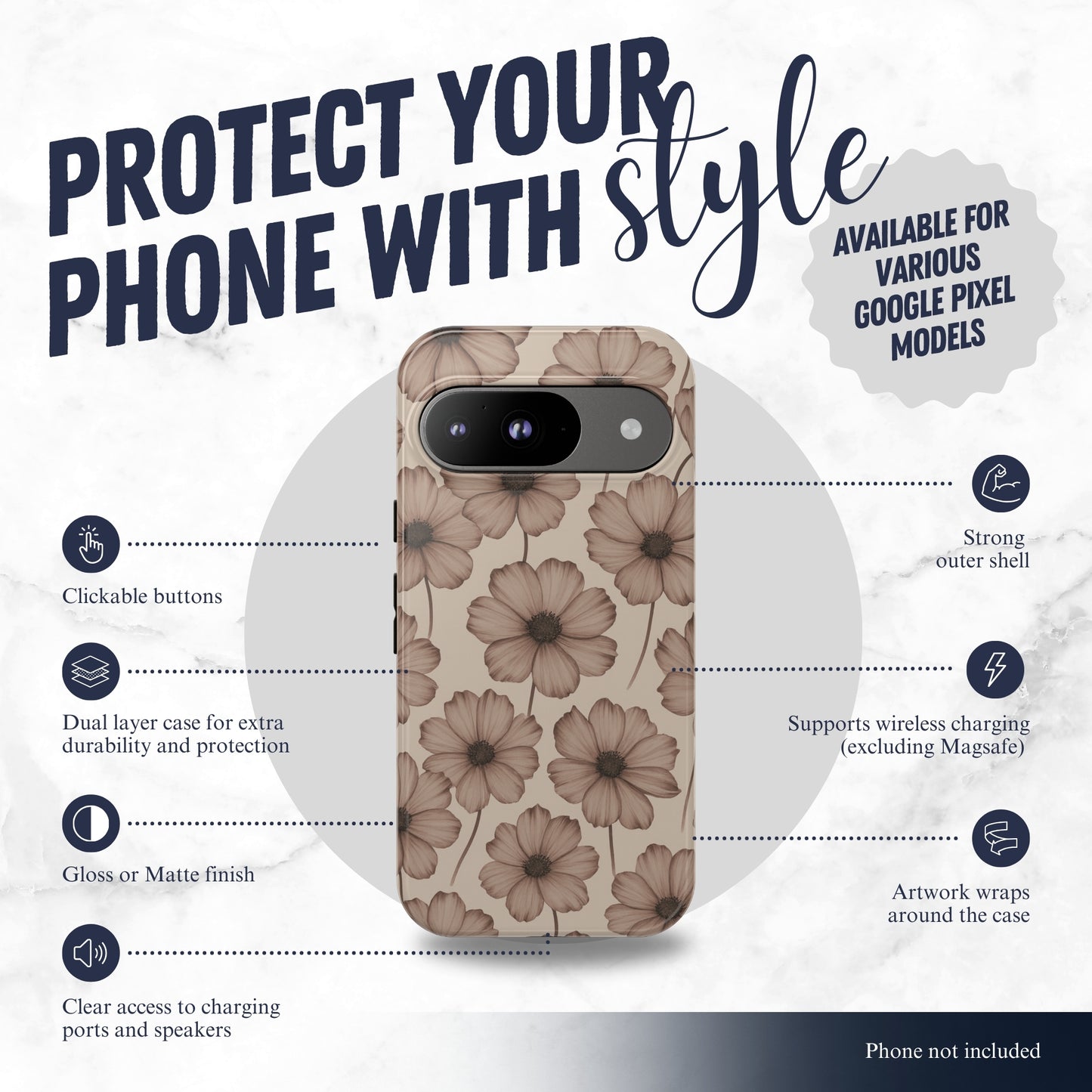 Sepia Bloom - Google Pixel Case Phone Case-aesthetic phone case-shockproof phone case-cute phone case-designer phone case-elegant phone case-luxury phone case-phone accessories-fashion accessory