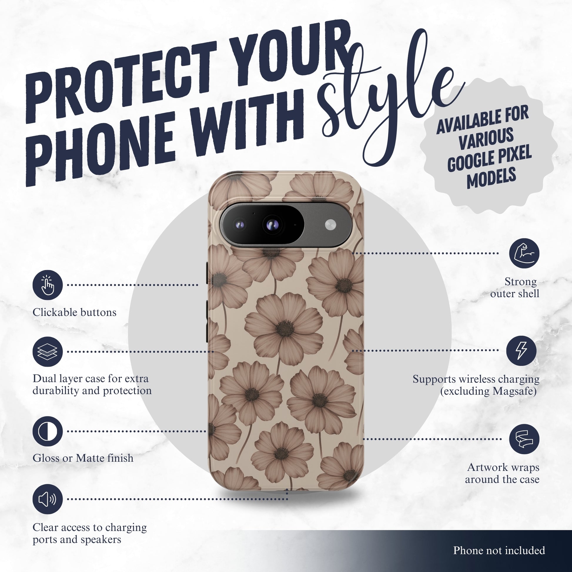 Sepia Bloom - Google Pixel Case Phone Case-aesthetic phone case-shockproof phone case-cute phone case-designer phone case-elegant phone case-luxury phone case-phone accessories-fashion accessory