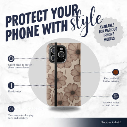 Sepia Bloom - iPhone Flip Case Wallet, Leather Folio Case Phone Case-aesthetic phone case-shockproof phone case-cute phone case-designer phone case-elegant phone case-luxury phone case-phone accessories-fashion accessory