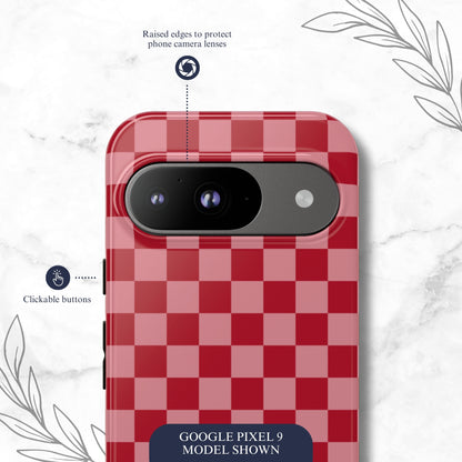 Crimson Check - Google Pixel Case Phone Case-aesthetic phone case-shockproof phone case-cute phone case-designer phone case-elegant phone case-luxury phone case-phone accessories-fashion accessory