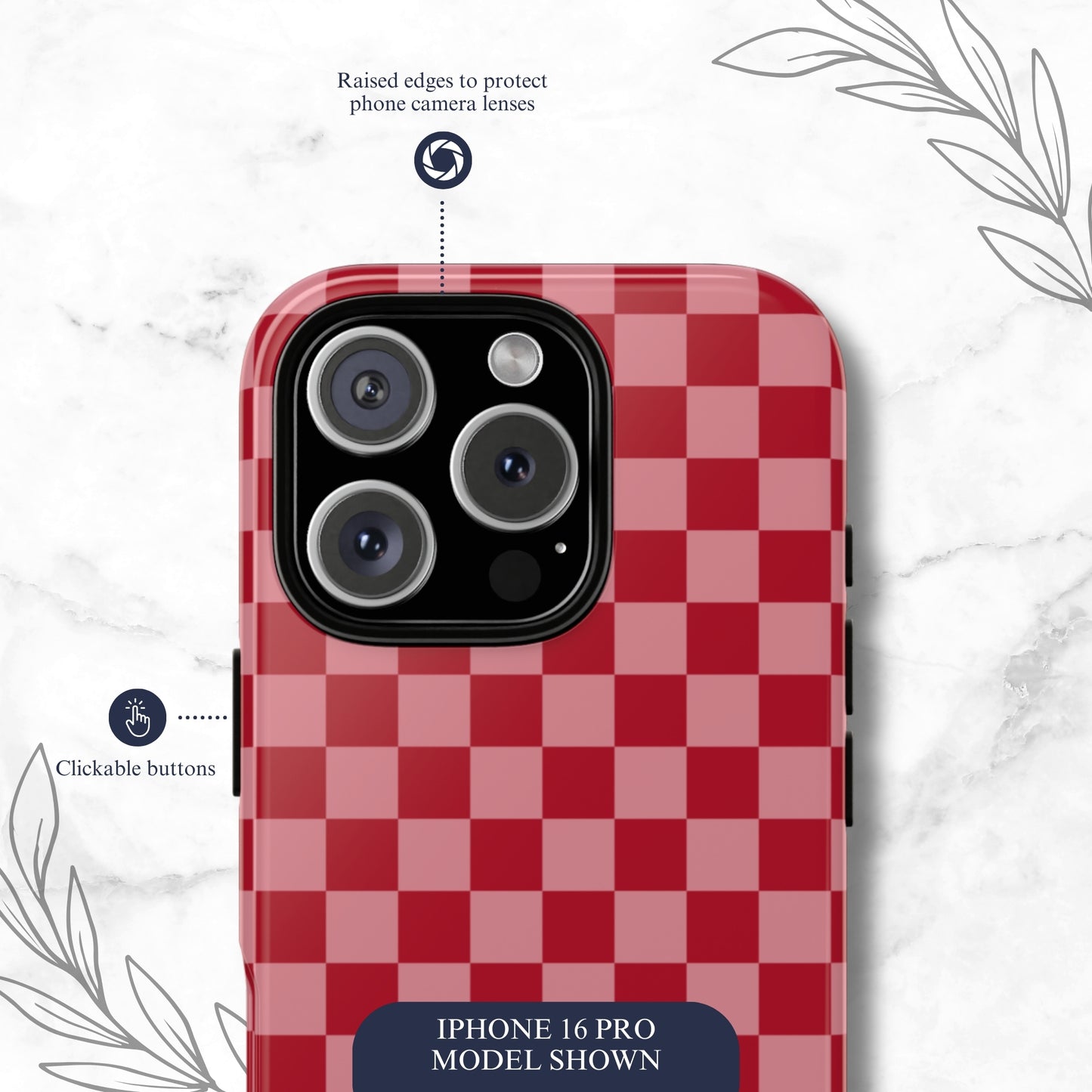 Crimson Check - iPhone Case Phone Case-aesthetic phone case-shockproof phone case-cute phone case-designer phone case-elegant phone case-luxury phone case-phone accessories-fashion accessory
