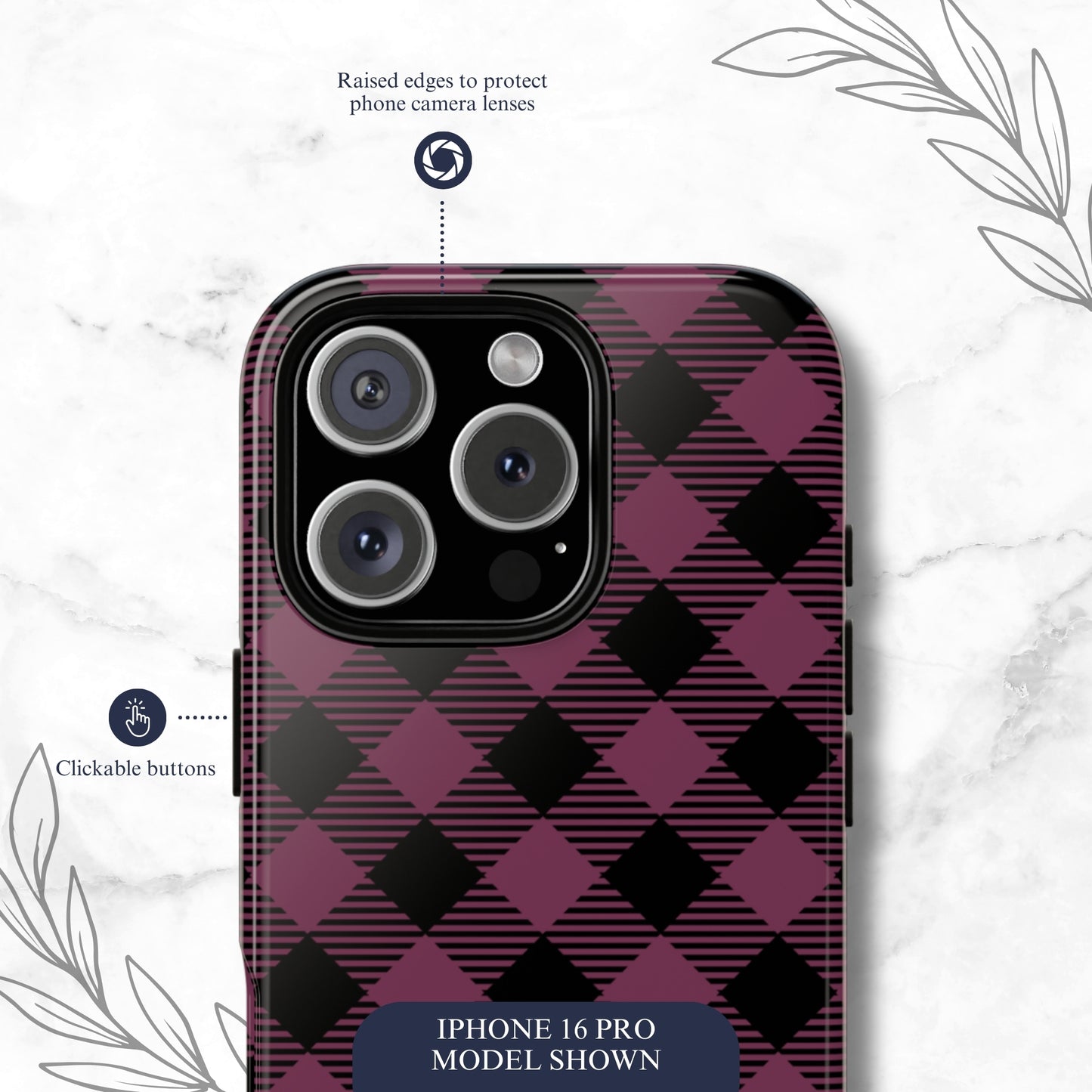 Plum Plaid - iPhone Case Phone Case-aesthetic phone case-shockproof phone case-cute phone case-designer phone case-elegant phone case-luxury phone case-phone accessories-fashion accessory