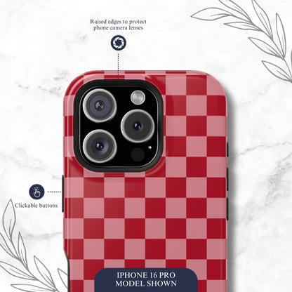 Crimson Check - Magsafe iPhone Case Phone Case-aesthetic phone case-shockproof phone case-cute phone case-designer phone case-elegant phone case-luxury phone case-phone accessories-fashion accessory