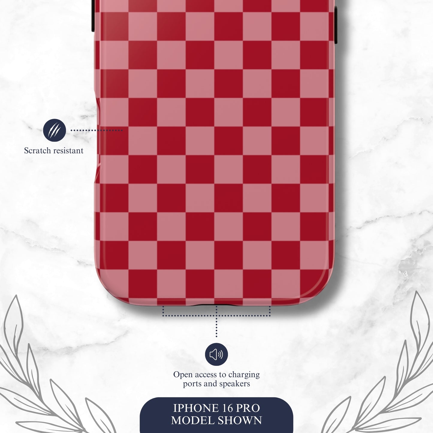 Crimson Check - iPhone Case Phone Case-aesthetic phone case-shockproof phone case-cute phone case-designer phone case-elegant phone case-luxury phone case-phone accessories-fashion accessory