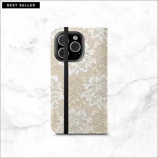 Keepsake Lace - iPhone Flip Case Wallet, Leather Folio Case Phone Case-aesthetic phone case-shockproof phone case-cute phone case-designer phone case-elegant phone case-luxury phone case-phone accessories-fashion accessory