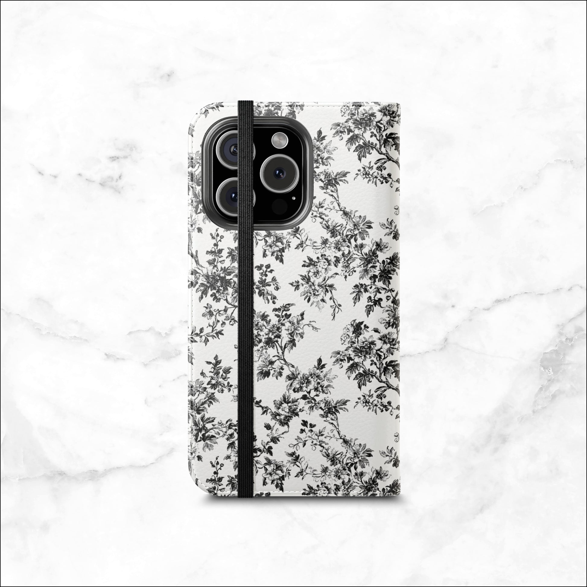 Noir Toile - iPhone Flip Case Wallet, Leather Folio Case Phone Case-aesthetic phone case-shockproof phone case-cute phone case-designer phone case-elegant phone case-luxury phone case-phone accessories-fashion accessory