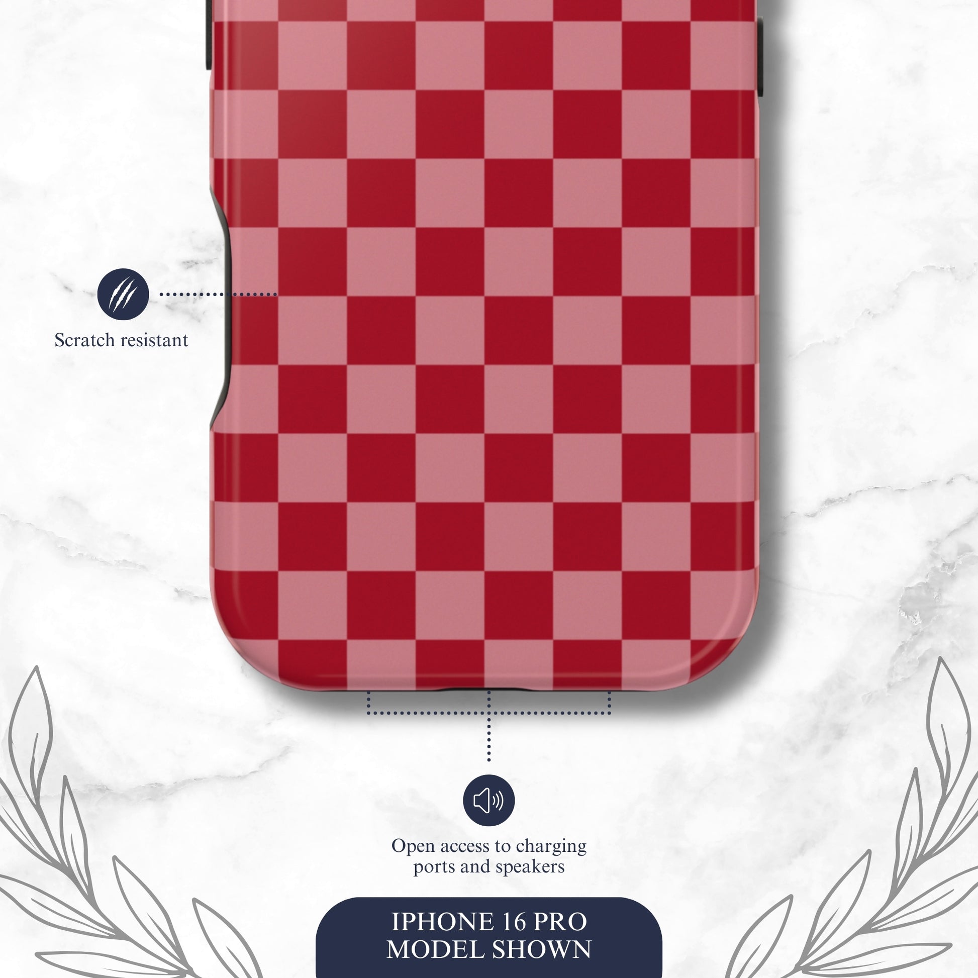 Crimson Check - Magsafe iPhone Case Phone Case-aesthetic phone case-shockproof phone case-cute phone case-designer phone case-elegant phone case-luxury phone case-phone accessories-fashion accessory