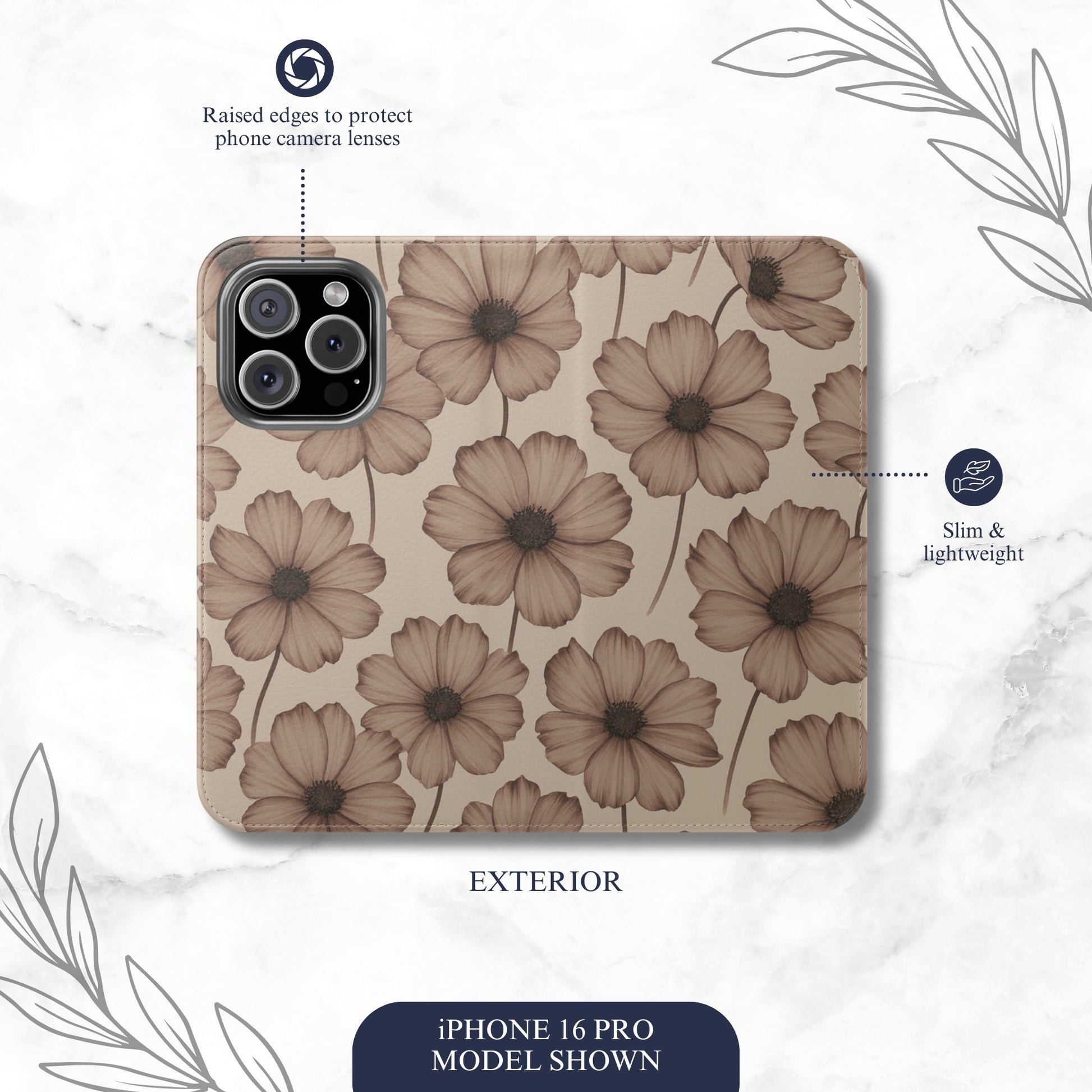 Sepia Bloom - iPhone Flip Case Wallet, Leather Folio Case Phone Case-aesthetic phone case-shockproof phone case-cute phone case-designer phone case-elegant phone case-luxury phone case-phone accessories-fashion accessory