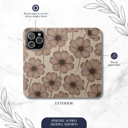 Sepia Bloom - iPhone Flip Case Wallet, Leather Folio Case Phone Case-aesthetic phone case-shockproof phone case-cute phone case-designer phone case-elegant phone case-luxury phone case-phone accessories-fashion accessory