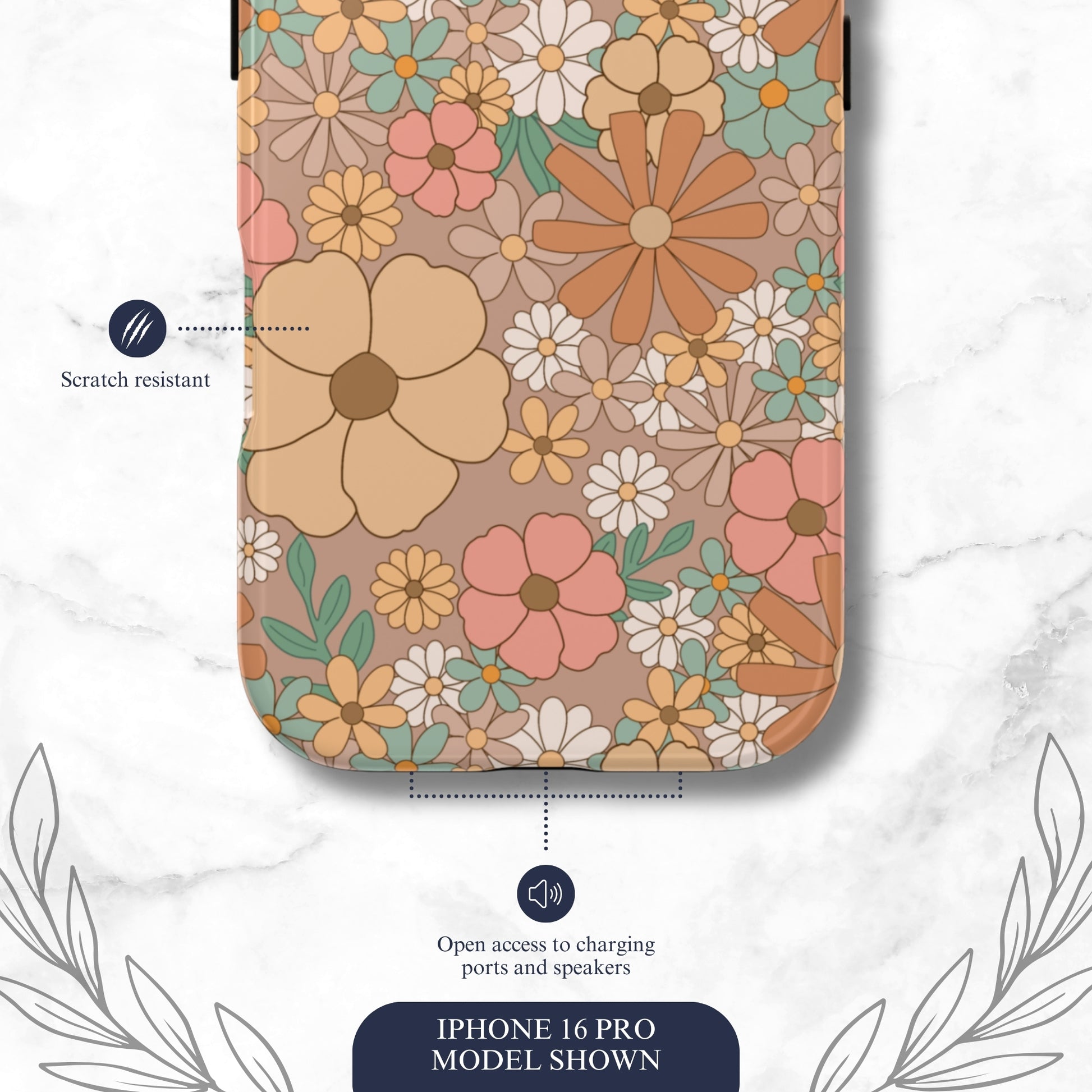 Retro Petals - iPhone Case Phone Case-aesthetic phone case-shockproof phone case-cute phone case-designer phone case-elegant phone case-luxury phone case-phone accessories-fashion accessory