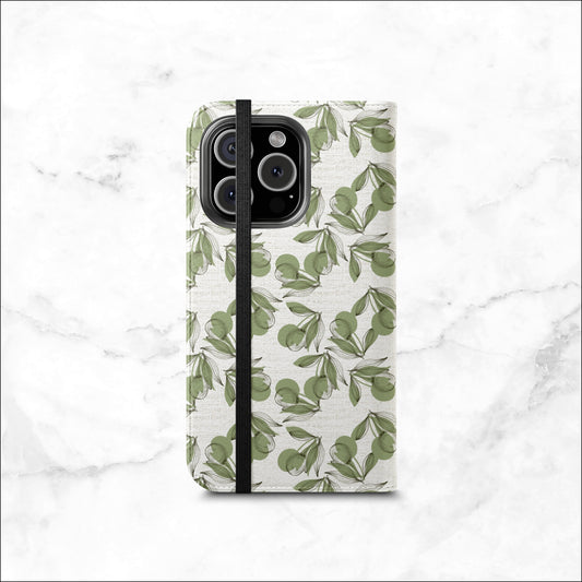 Olive Branch - iPhone Flip Case Wallet, Leather Folio Case Phone Case-aesthetic phone case-shockproof phone case-cute phone case-designer phone case-elegant phone case-luxury phone case-phone accessories-fashion accessory