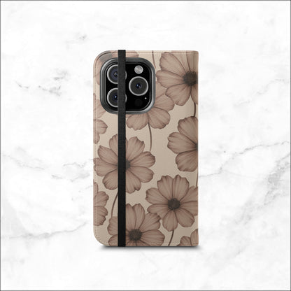 Sepia Bloom - iPhone Flip Case Wallet, Leather Folio Case Phone Case-aesthetic phone case-shockproof phone case-cute phone case-designer phone case-elegant phone case-luxury phone case-phone accessories-fashion accessory