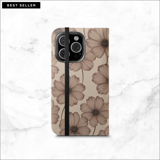 Sepia Bloom - iPhone Flip Case Wallet, Leather Folio Case Phone Case-aesthetic phone case-shockproof phone case-cute phone case-designer phone case-elegant phone case-luxury phone case-phone accessories-fashion accessory