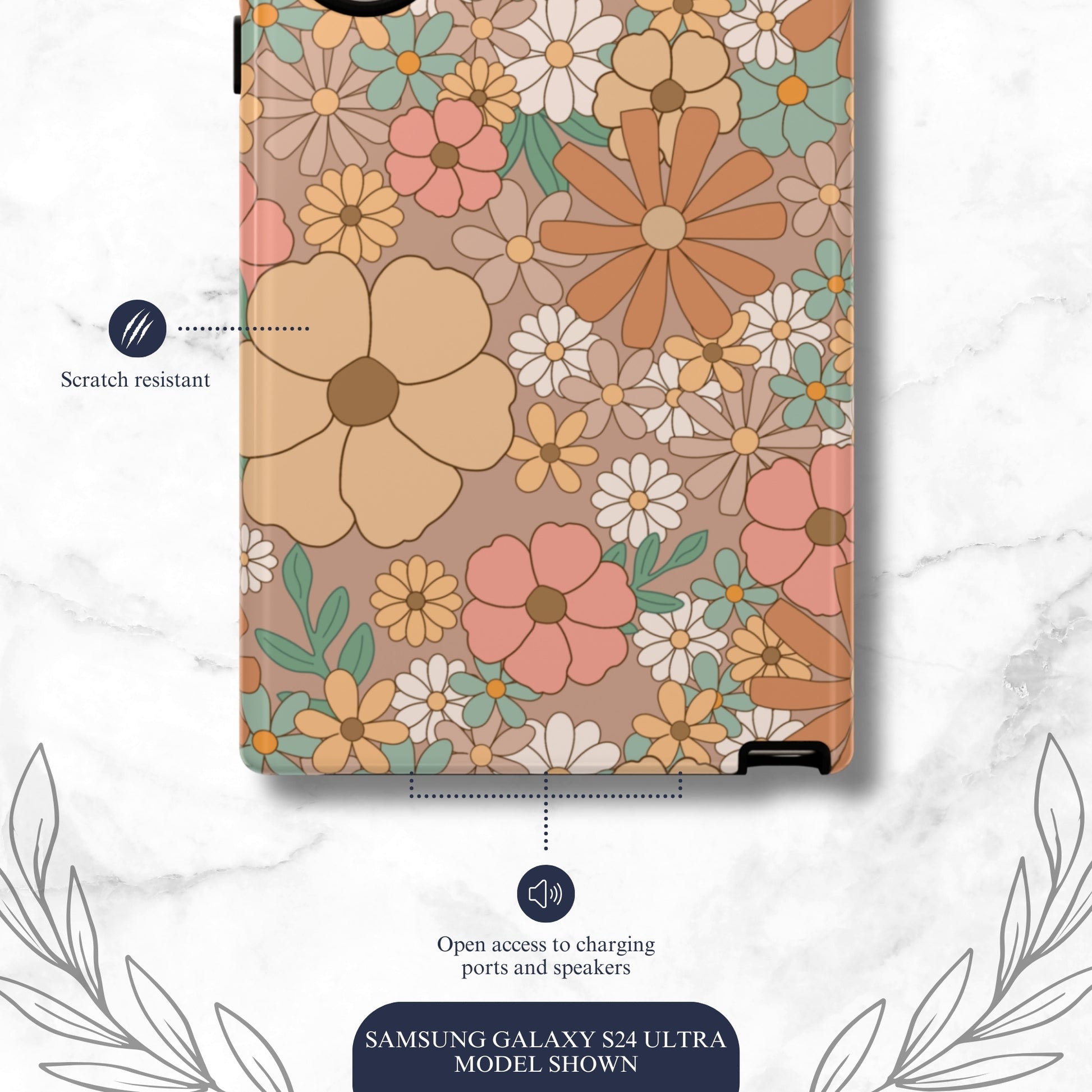Retro Petals - Samsung Galaxy Case Phone Case-aesthetic phone case-shockproof phone case-cute phone case-designer phone case-elegant phone case-luxury phone case-phone accessories-fashion accessory