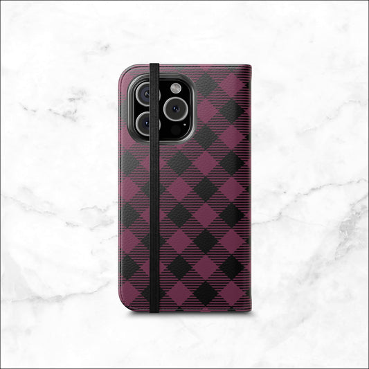 Plum Plaid - iPhone Flip Case Wallet, Leather Folio Case Phone Case-aesthetic phone case-shockproof phone case-cute phone case-designer phone case-elegant phone case-luxury phone case-phone accessories-fashion accessory